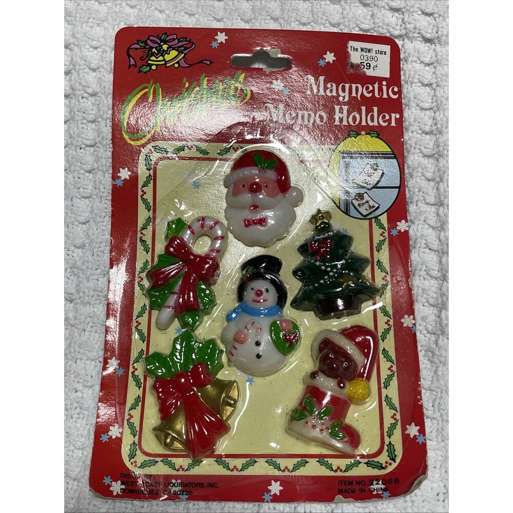 Vtg Merry Christmas Magnetic Memo Holder Magnets NEW IN PACKAGE